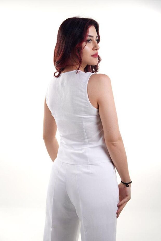 Beyaz Keten Yelek - 3