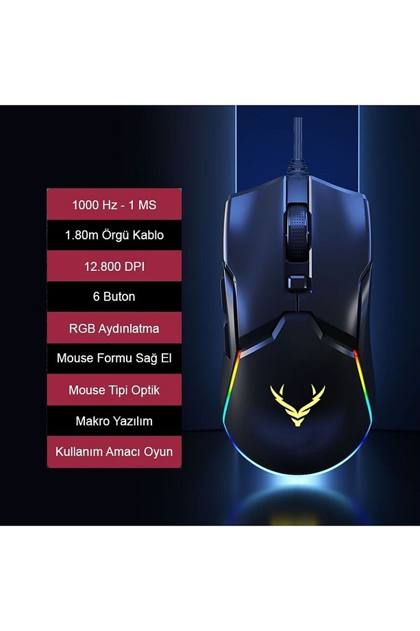Night XR07 Siyah Rgb Gaming Mouse 12800 Dpı 8 Tuşlu Drag Click Makrolu - 6