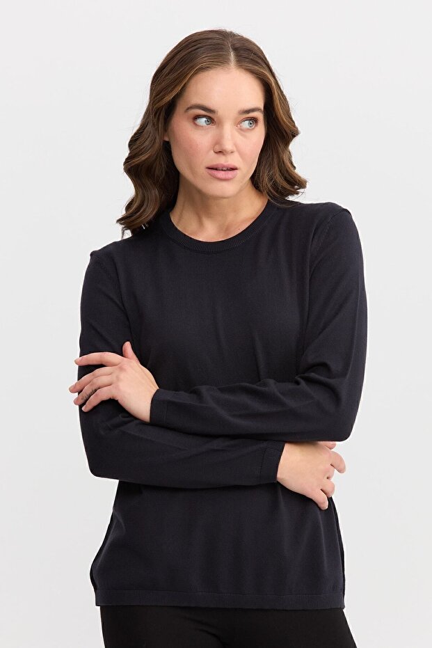 Kadın Basic Sıfır Yaka Kazak Lacivert - 4