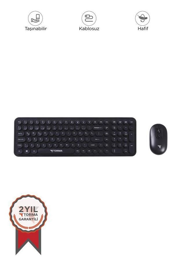 TMK-07 Siyah Retro Daktilo Görünümlü Kablosuz Q Klavye Mouse Seti - 1