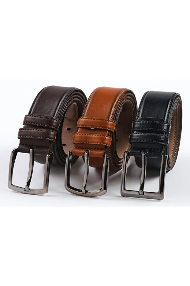 3 Pieces Men's Belt Black Tan Brown Classic 3.50 cm Faux Leather