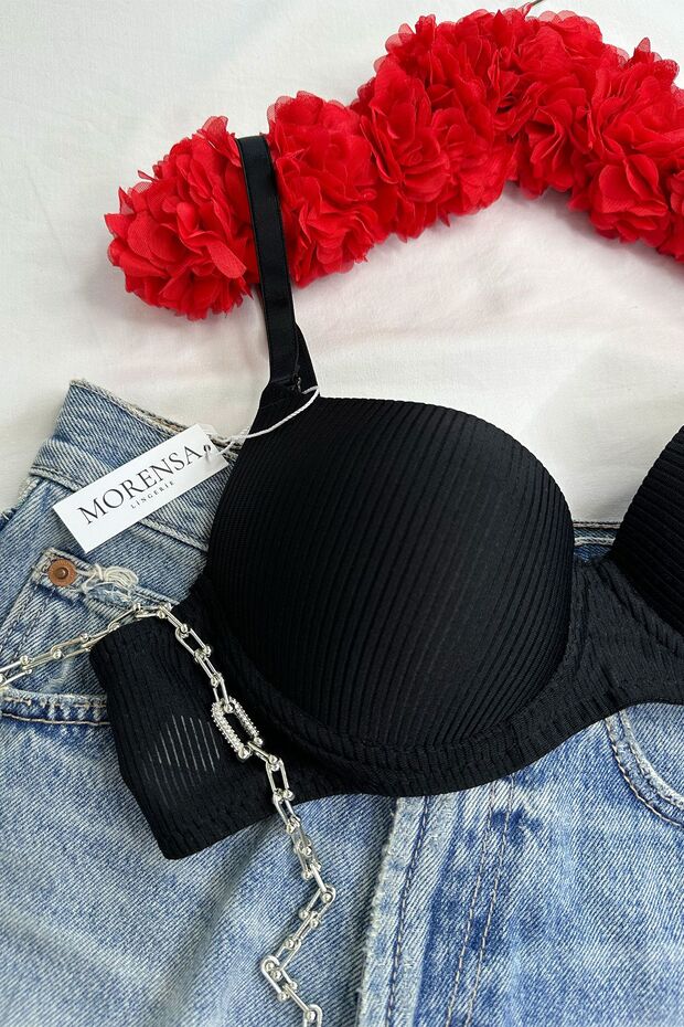 Basic Patterned Underwire Supported Bra Black - 1