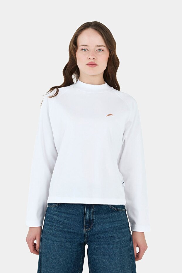 White Embroidered - Tuhilo Mercerized Women's Long Sleeve Basic T-Shirt