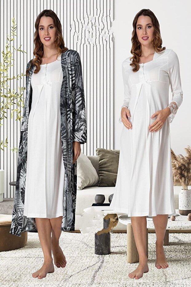 Effortt Maternity Nightgown Set with Dressing Gowns