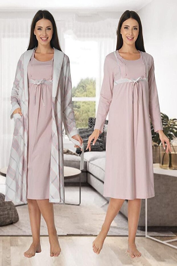 Mayss Collections 8085 Pink Maternity Night Set with Dressing Gowns