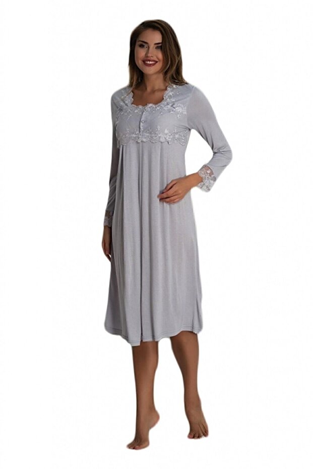 Effortt 2404 Gray Maternity Nightgown