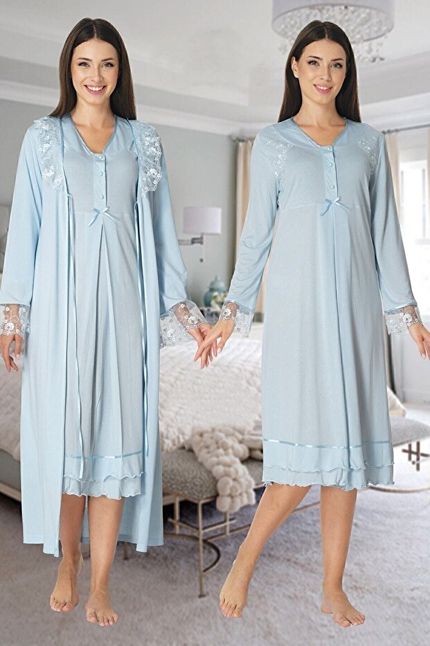 Effort Women's Blue Pregnant Maternity Nightgown Set of 2 2425