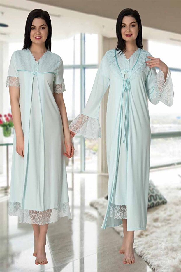 Mayss Collections 5045 Turquoise Color Maternity Night Set with Dressing Gown