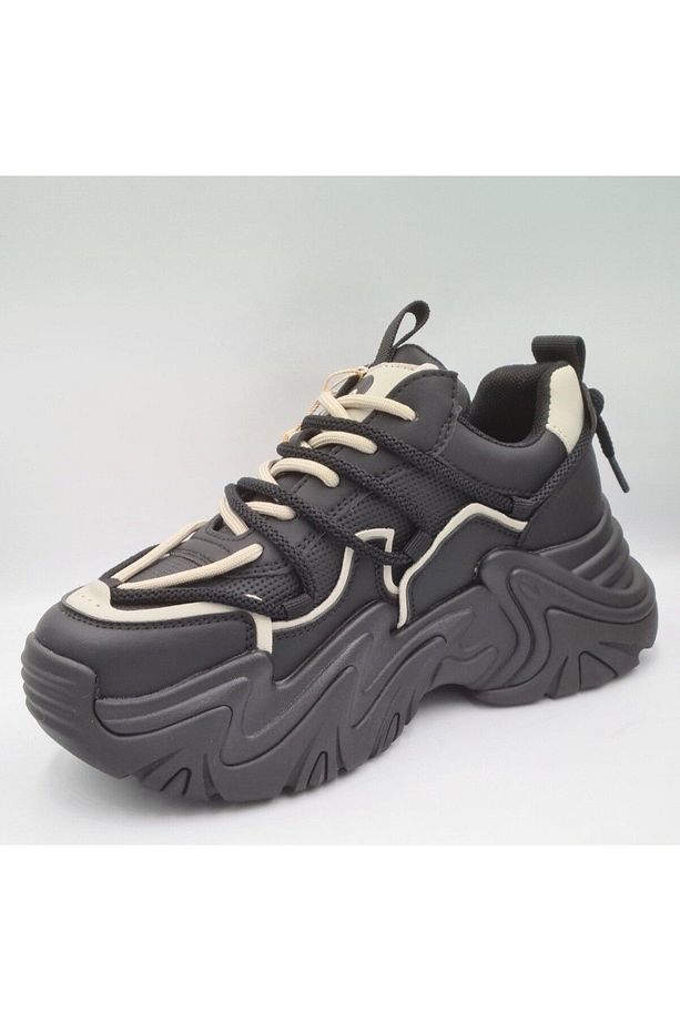 11131 Siyah Kalın Taban Anatomik İç Taban Kadın Sneaker Spor Ayakkabı - 3