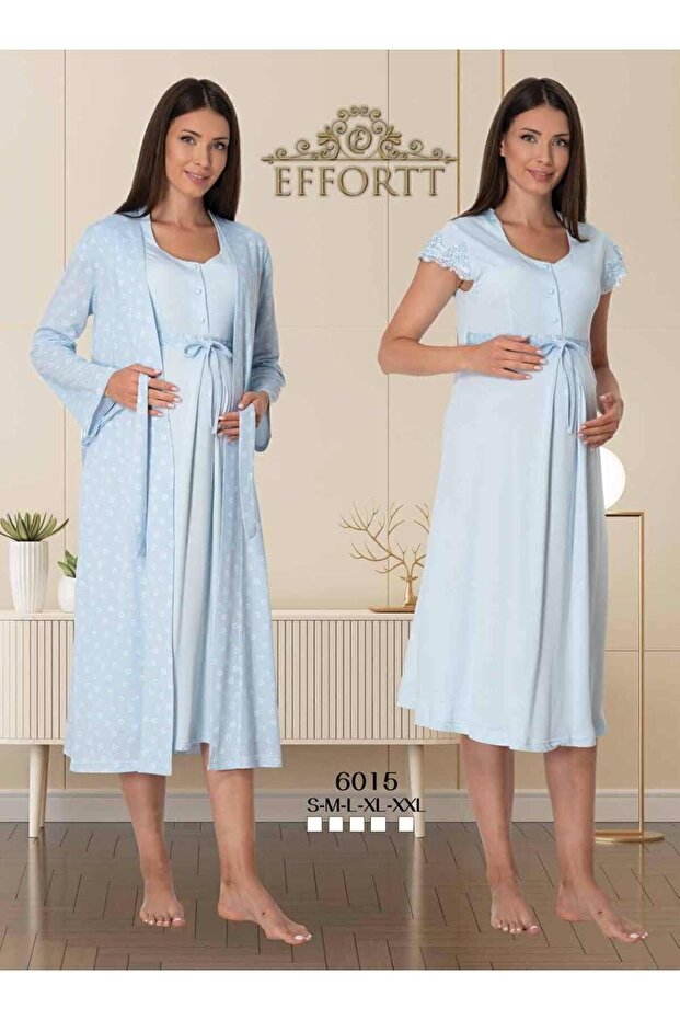 Mayss Collections 6015 Blue Maternity Night Set with Dressing Gowns