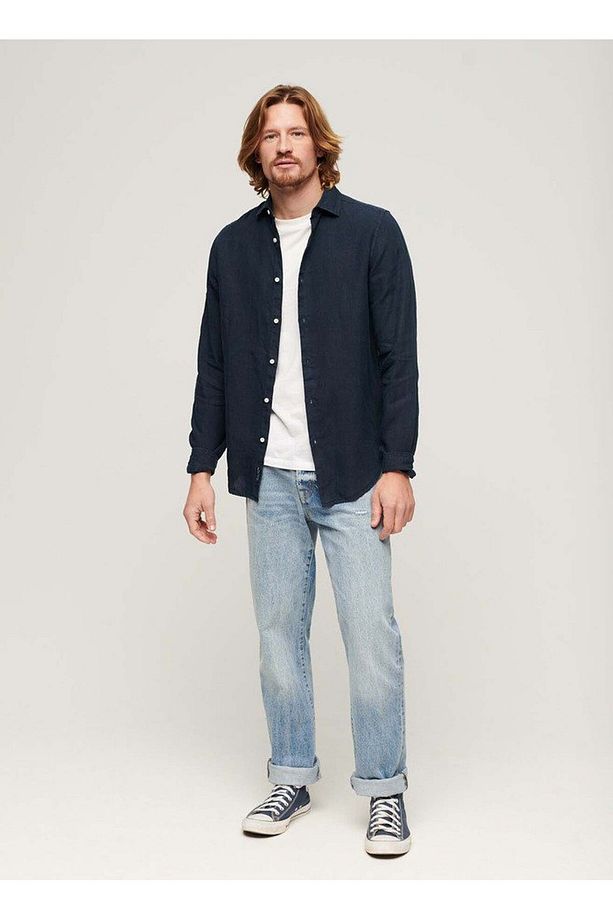 Normal Lacivert Düz Erkek Gömlek M4010607A11S_STUDIOS CASUAL LINEN L - 3