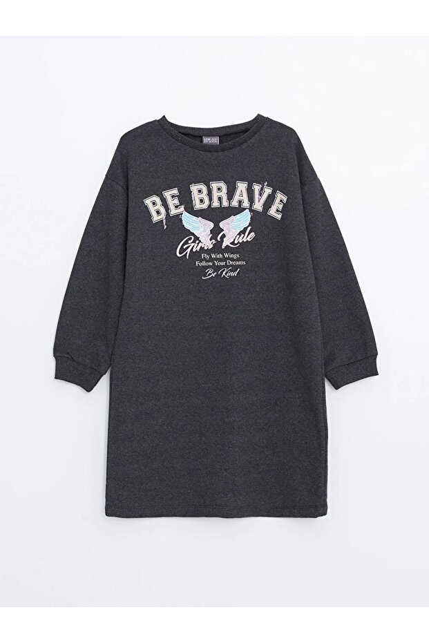 LCW ECO Antrasit Bisiklet Yaka Kız Çocuk Elbise - 4