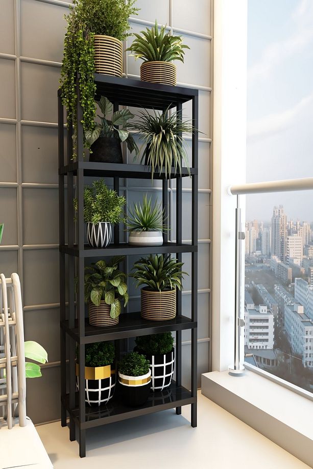 Açık Raflı Scaffale 5 Banyo Rafı, Plastik Kitaplık, 5 Raflı Organizer, Banyo Rafı, Bahçe Balkon Org - 6