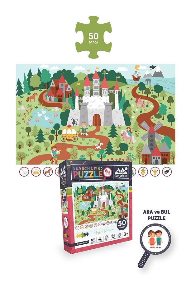 4'lü Çocuk Puzzle- 100 P. Unıcorn Ve Gezegenler Ve 50 P. Ara Ve Bul Unıcorn Ve Çiftlik Arkadaşları - 4