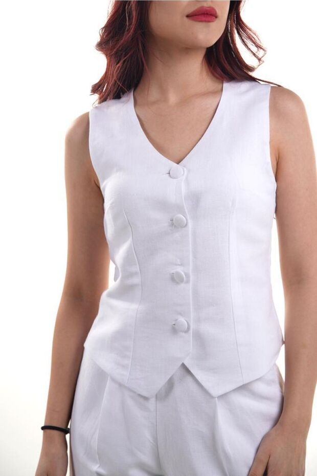 Beyaz Keten Yelek - 1