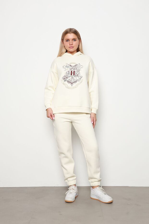 Hooded Front Printed 3 Thread Double Set Ecru