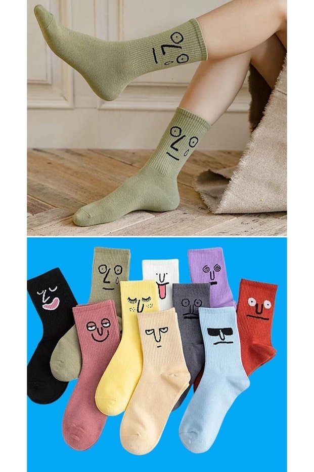 10 Pack Unisex Cotton Tennis College Multicolored Socks with Speed Expression