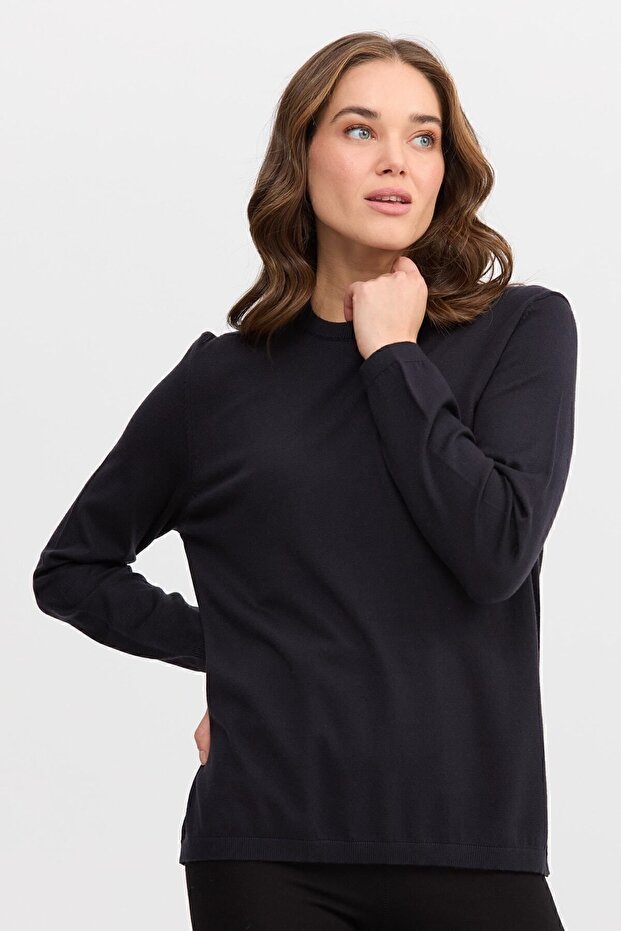 Kadın Basic Sıfır Yaka Kazak Lacivert - 6