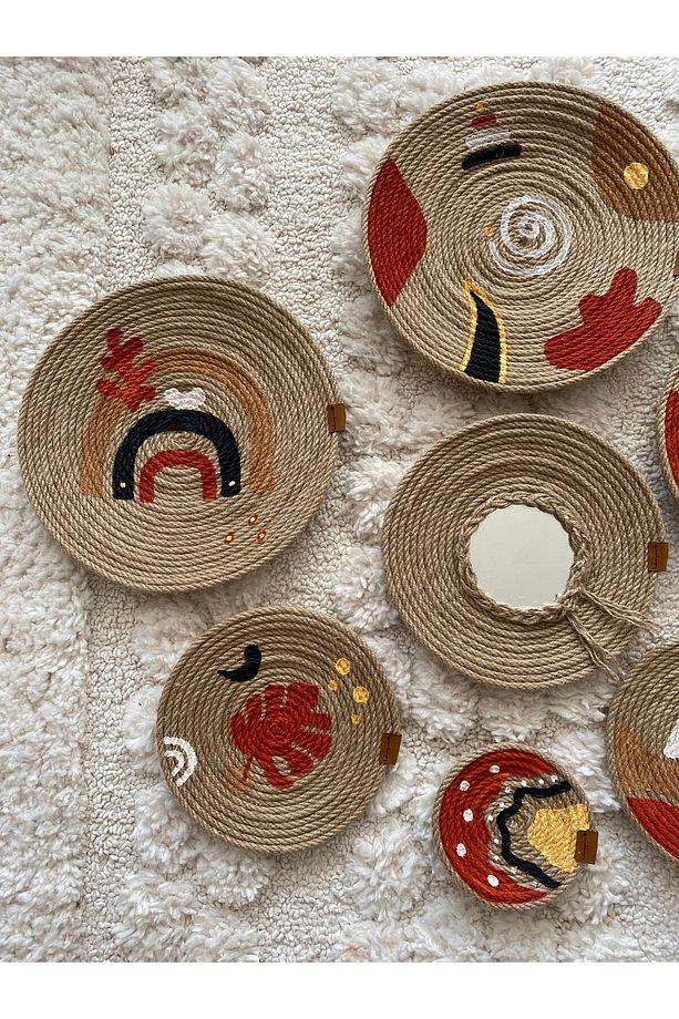 Boho Abstract Aynalı 8'li Afrika Duvar Tabak Seti - 2