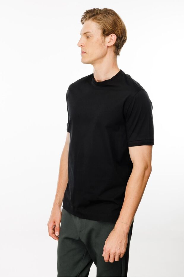 Μαύρο ανδρικό μπλουζάκι Basic Cotton - Crew Neck - 2