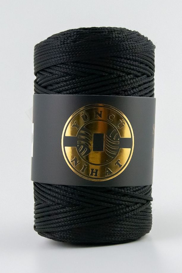 200 gr - 200 Mt - 2.5 Mm Siyah (185) Polyester Makrome Ipi Çanta Ipi Supla Ipi Örgü Ipi - 1