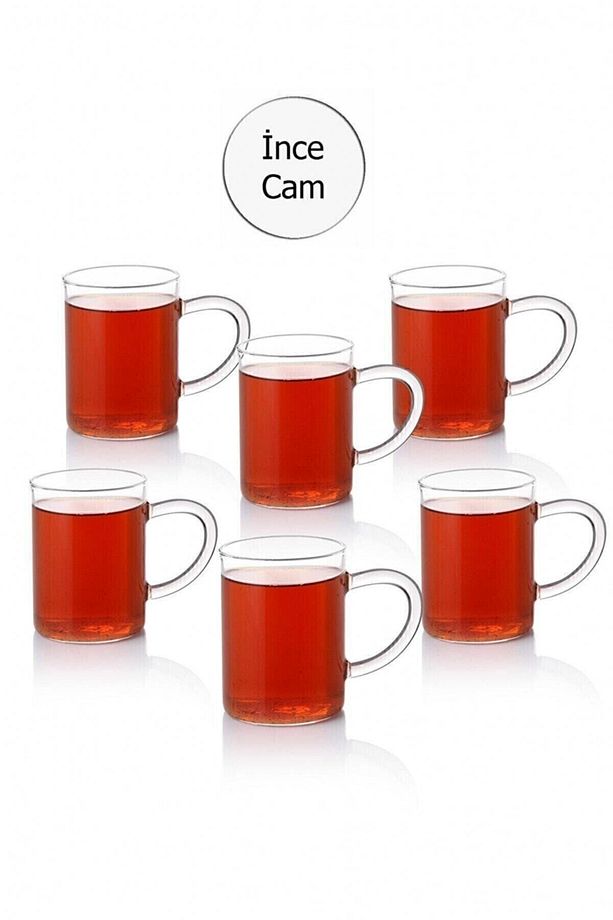 3 Adet Lüx Ince Ateşe Dayanıklı Borosilikat Cam Kupa Bardak 3lı Kupa Bardak Seti 190 ml Glrshop - 1