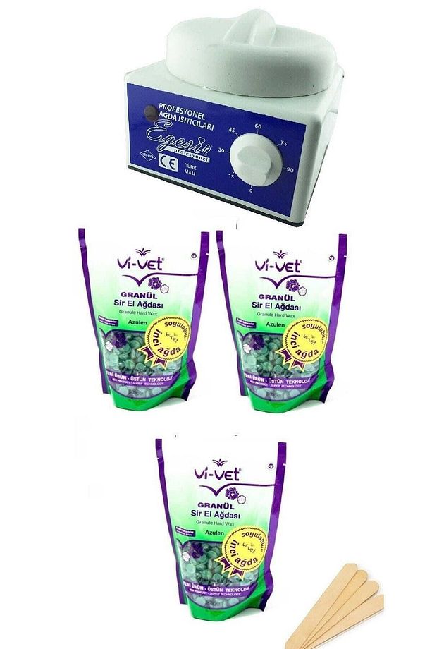 Sir Ağda Makinesi + 3 Azulen Soyulabilen Boncuk Ağda + Spatula Seti - 1