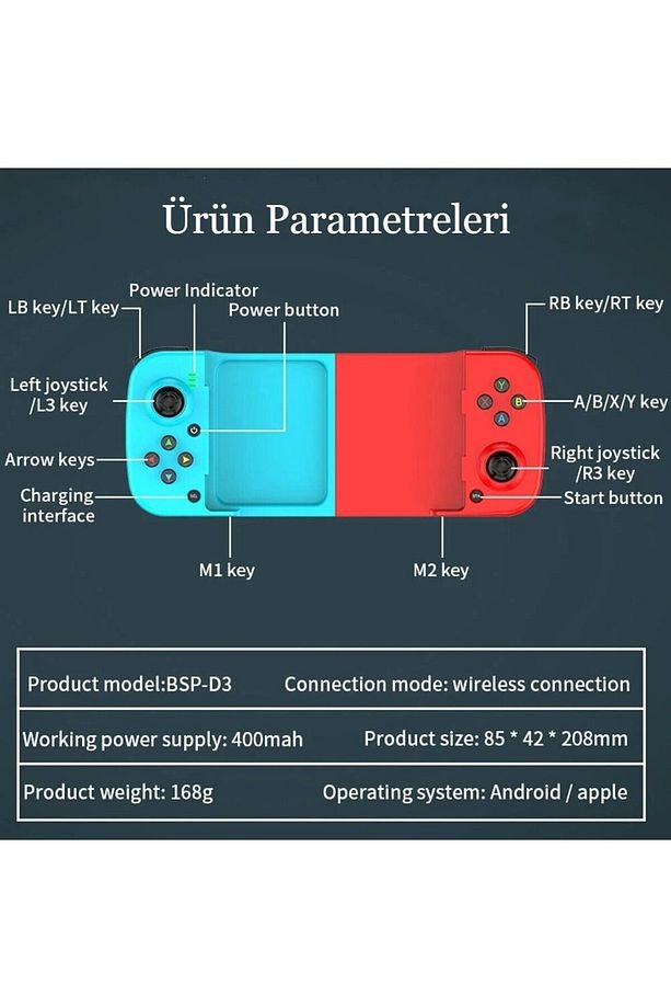 Kablosuz Bluetooth D3 Android Gamepad El Konsolu Game Controller Joyistik Teleskopik Oyun Denetler - 6
