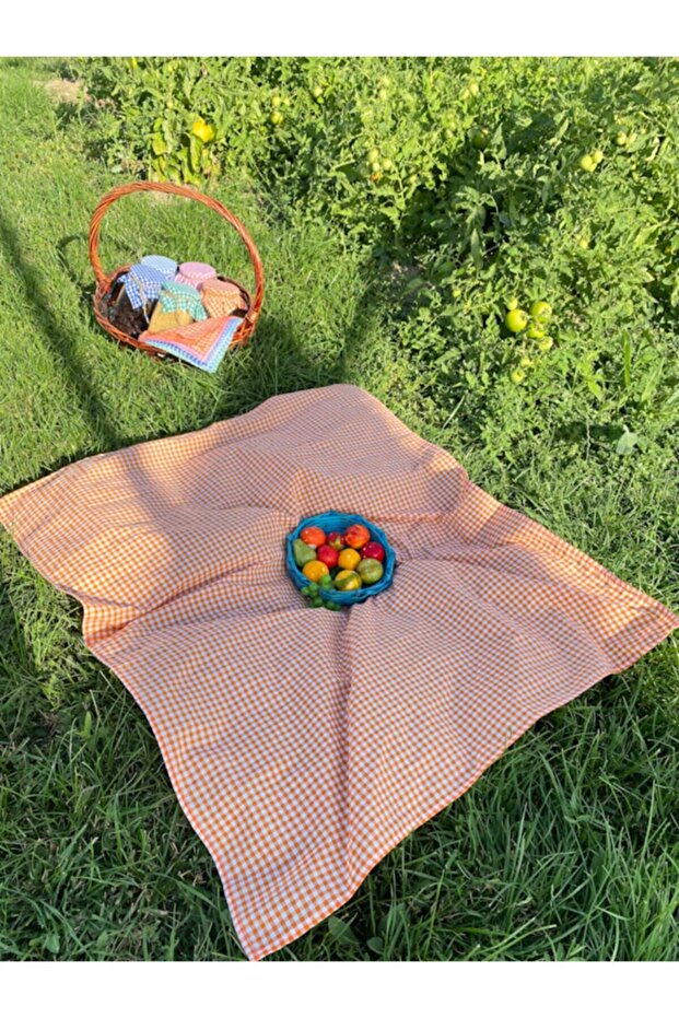 Gingham Orange Tablecloth - 1