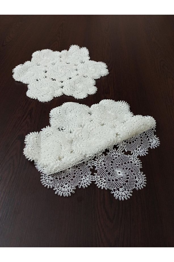 Çapa Ipi Ile Yapılmış El Işi Dantel Iğne Oyası 6 Parça Çapa Yatak Odası Takımı 27 Cm-krem Çark Model - 2