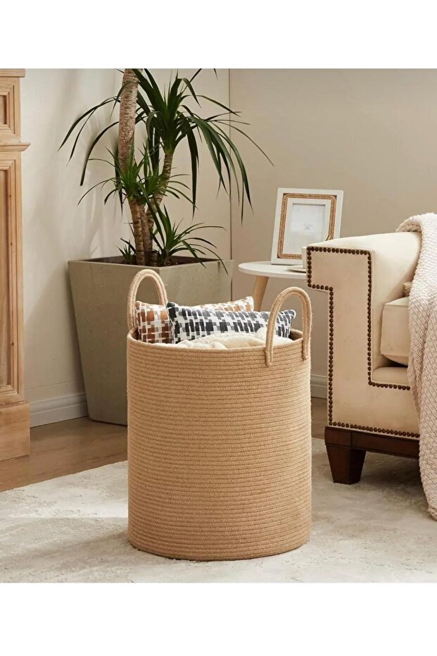 Jute Wicker Basket Organizer Toy Laundry Basket