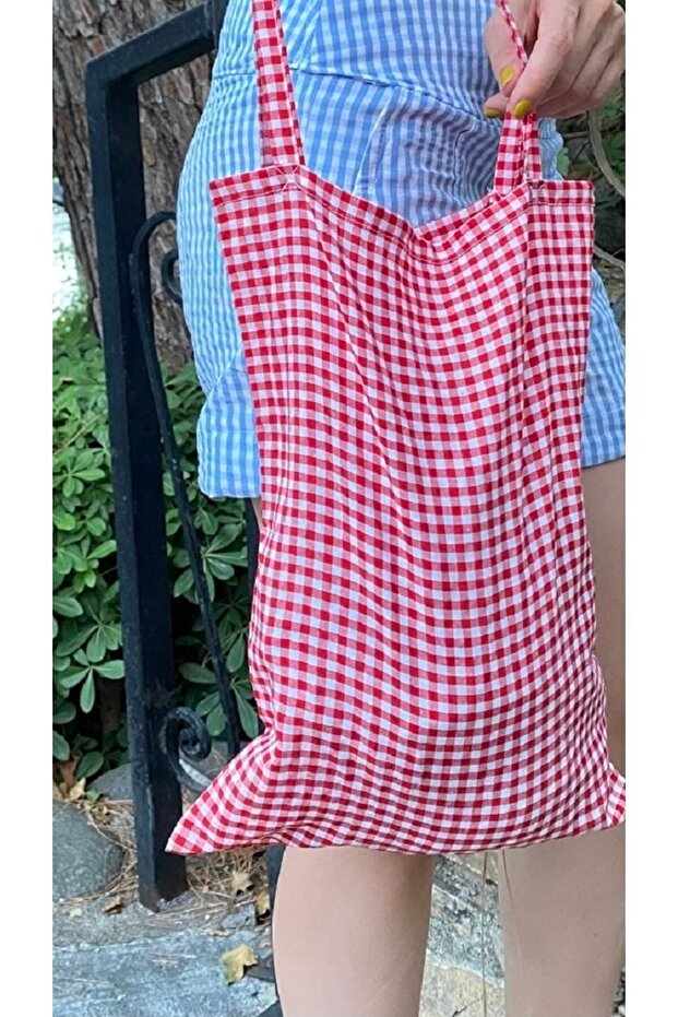 Gingham Patterned Cloth Shoulder Bag - 3