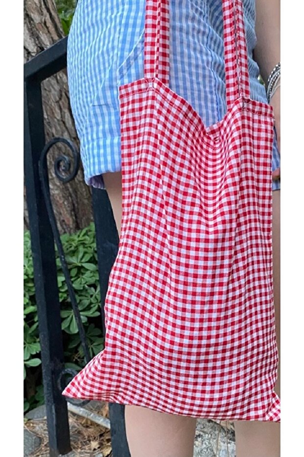 Gingham Patterned Cloth Shoulder Bag - 2