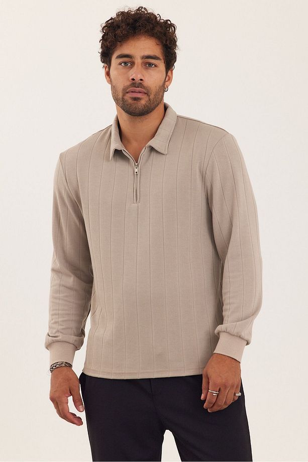 Fermuar Yaka Jakarlı Regular Sweatshirt - 3