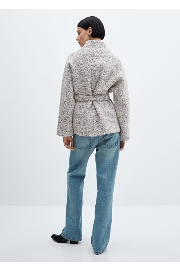 Kemerli yünlü ceket - 4