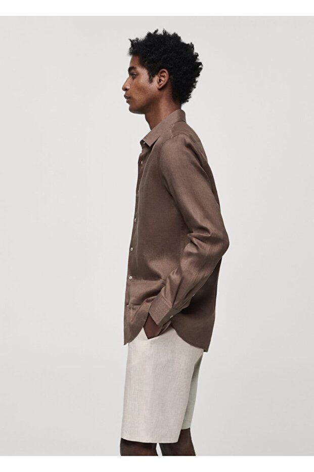 %100 Keten Regular Kesim Gömlek - 8