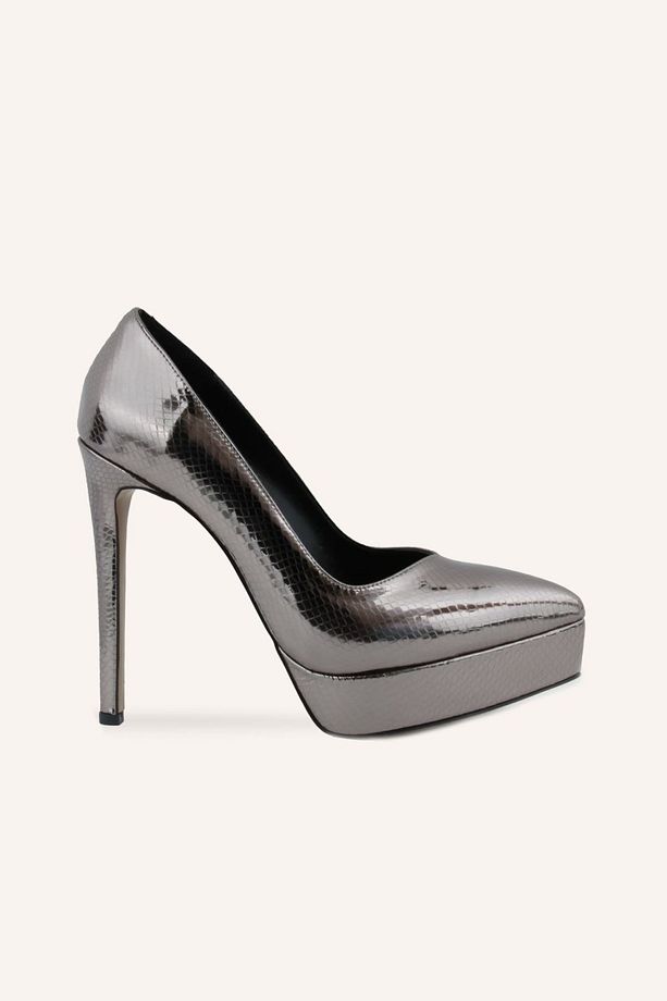 Antrasit Baskı Velar Platform Stiletto Ayakkabı - 1
