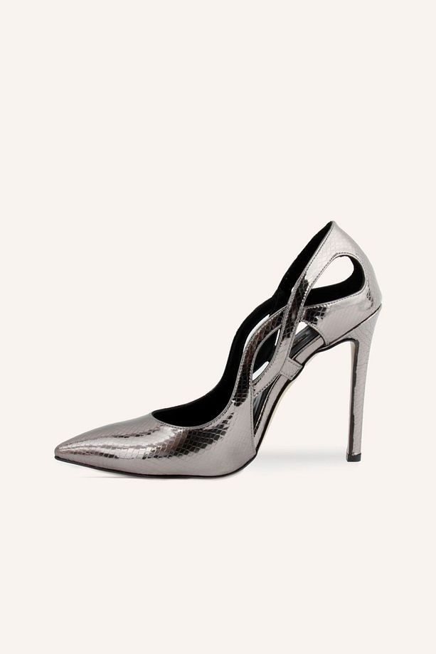 Antrasit Baskı Velar Stiletto Ayakkabı - 3
