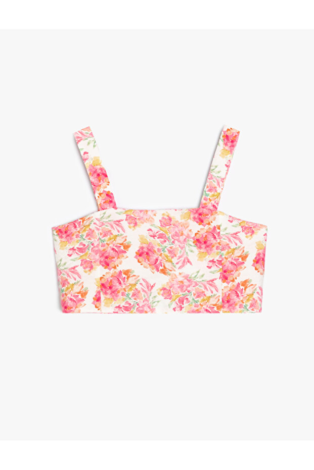 Floral Crop Blouse Strappy Square Neck Viscose Fabric