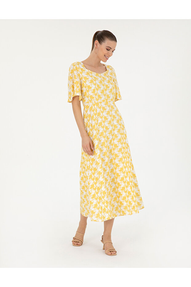 Sarı A Kesim Dokuma Elbise 50283663-VR044 - 3