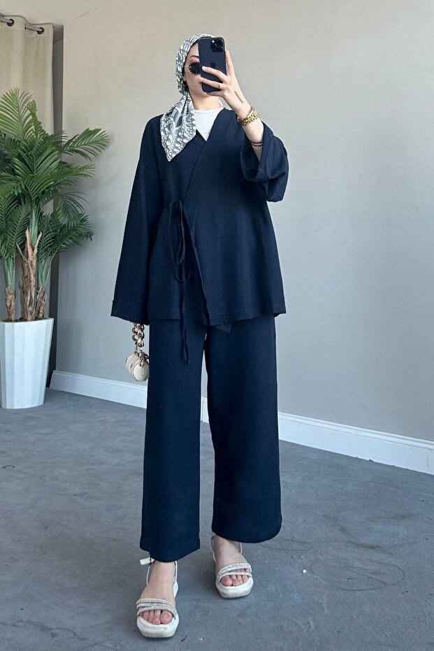 Navy Blue Linen Set - Thin String - 1