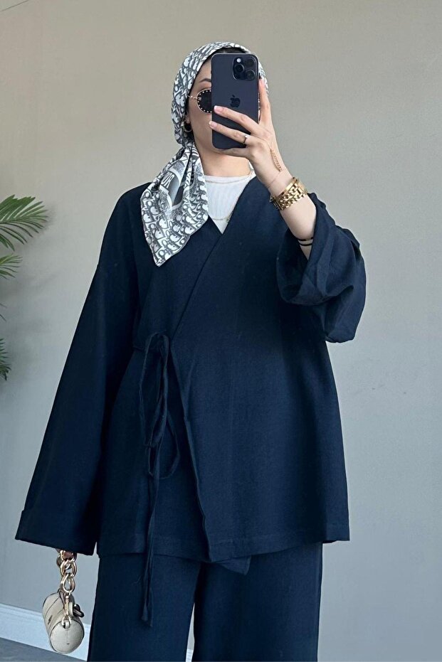 Navy Blue Linen Set - Thin String - 2