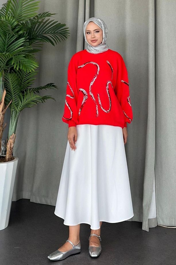 Pullu Triko Tunik Kırmızı - 4