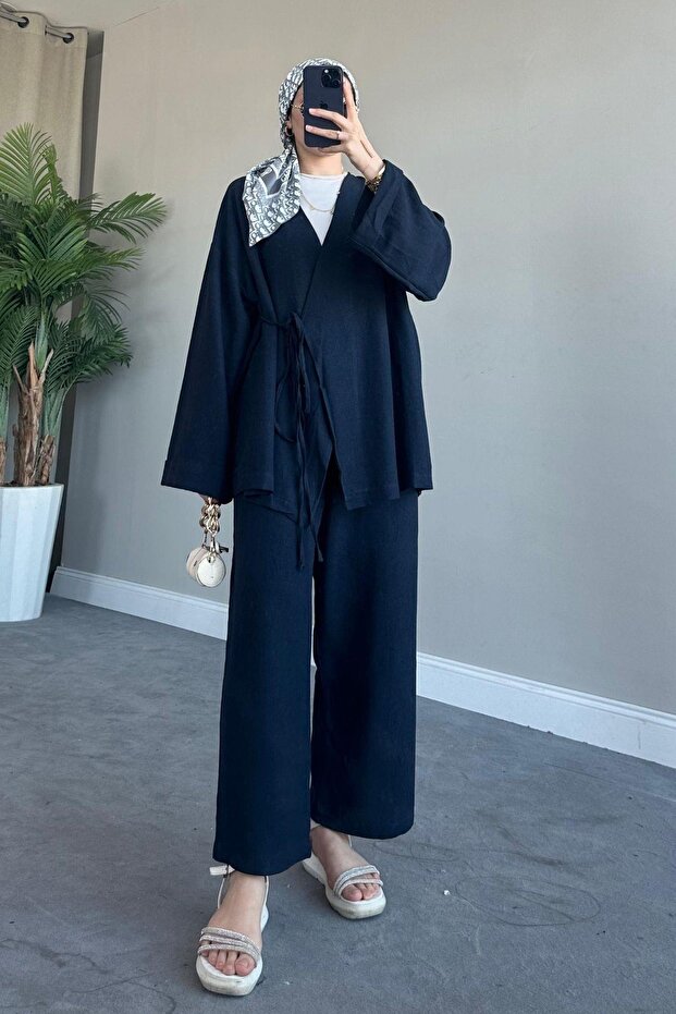 Navy Blue Linen Set - Thin String - 4