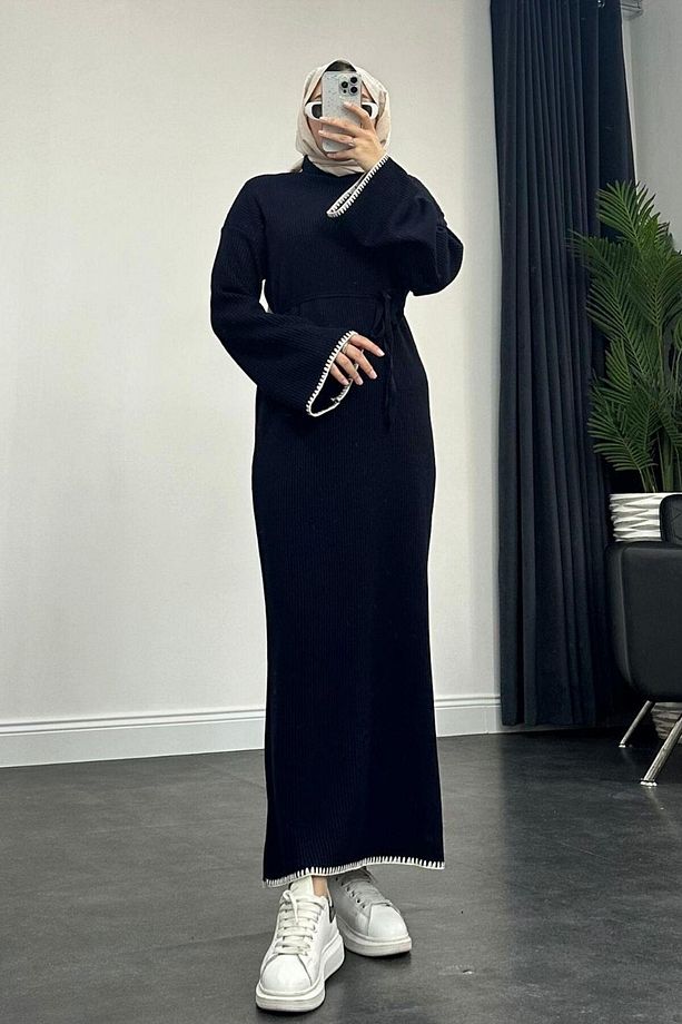 Zeynep Triko Elbise Lacivert - 1