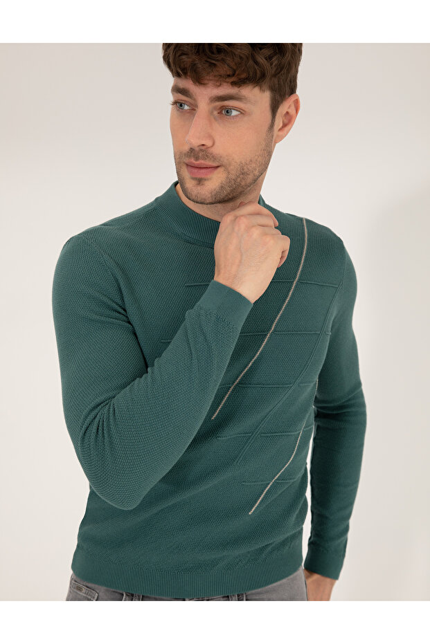 Green Slim Fit Crew Neck Knitwear Sweater 50258800 -Vr054