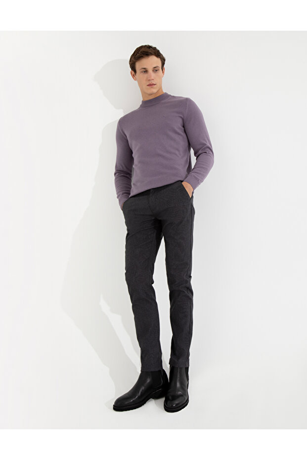 Dark Gray Slim Fit Linen Blend Canvas Trousers 50259760-Vr080