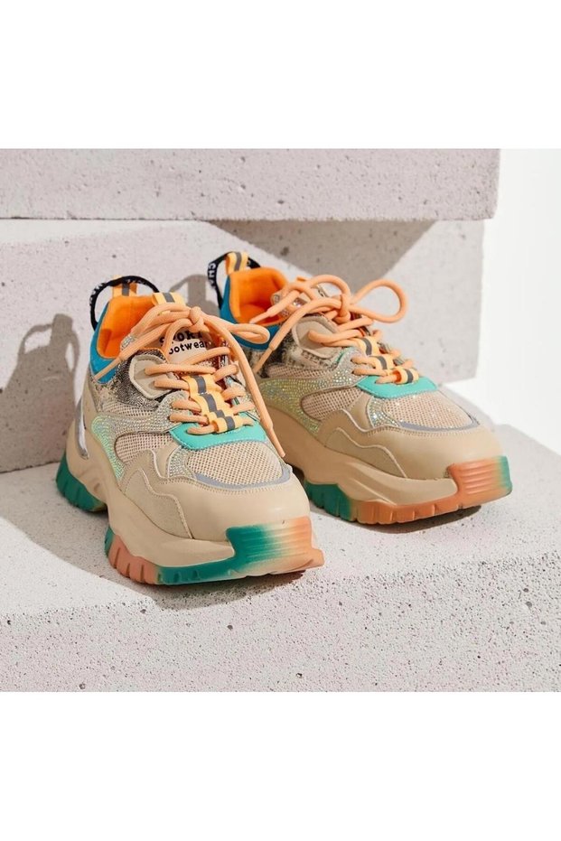 24Y402 Women's Imported Stone-Embellished High Sole Premium Sneaker Sports Shoes