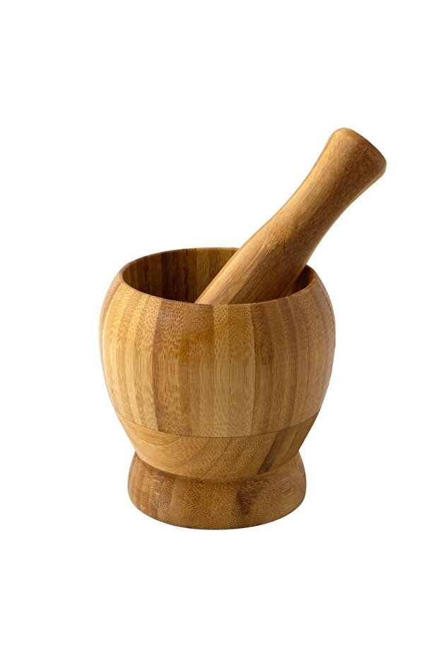 Doğal Bambu Ahşap Sarımsak Ezeceği Havan Orta Boy - 2