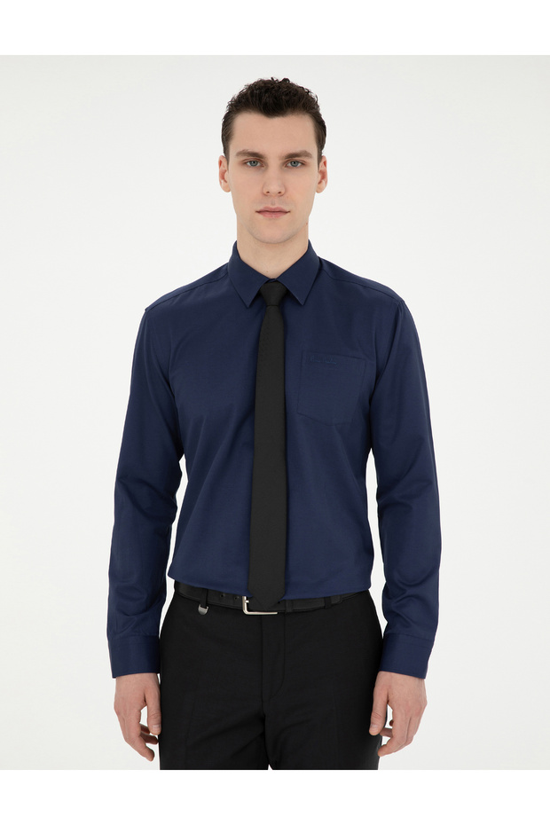 Navy Blue Regular Fit Long Sleeve Classic Shirt 50223108 -Vr033